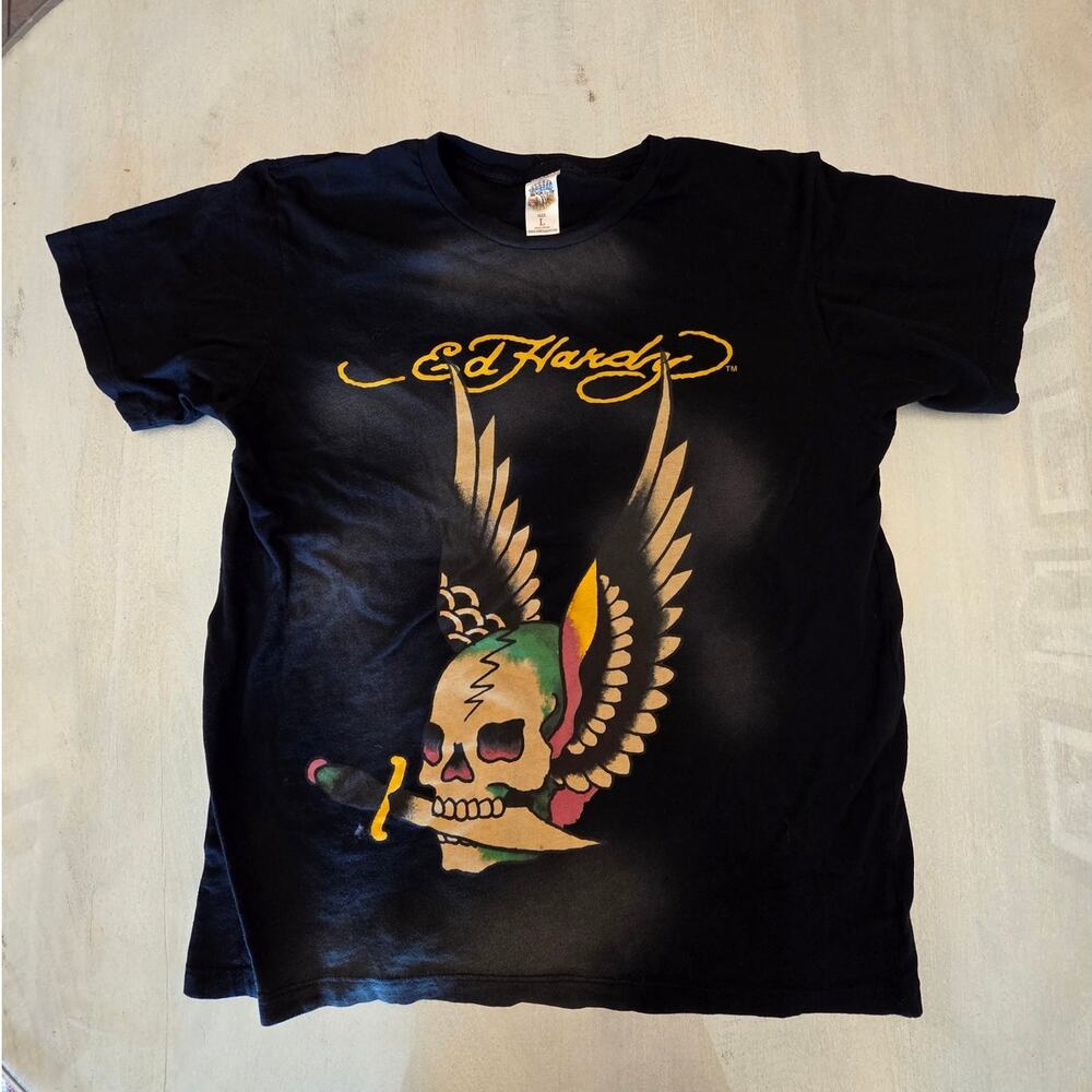 Ed Hardy Graphic Print T-Shirt SZ Large Skull Grunge Y2K